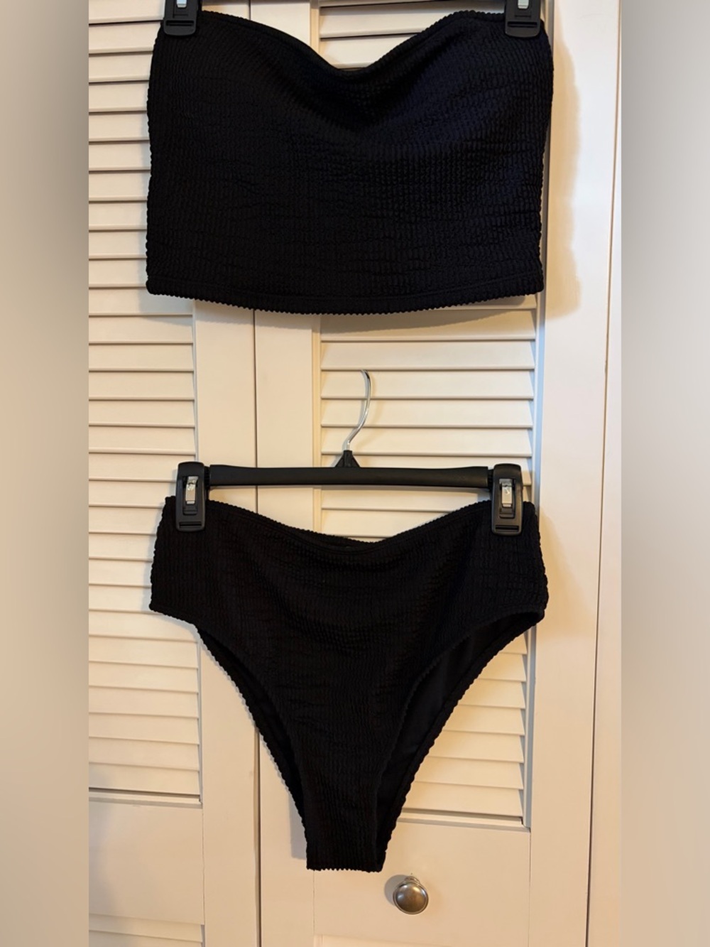 Black Smocked Bandeau Bikini Set